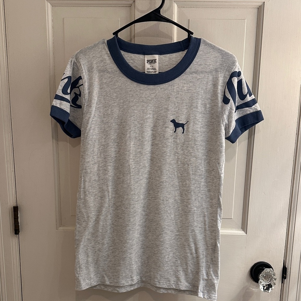 PINK Victoria’s Secret Gray and Blue Graphic T-Shirt